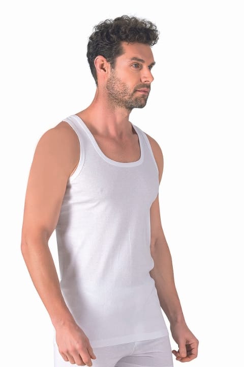 Pamuklu Ribana Kalın Askılı Erkek Atlet Özkan 11406 - Beyaz