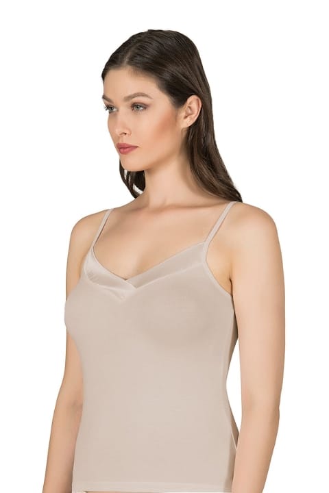 Esnek Viskon Saten Yakalı İnce Askılı Atlet Özkan 2040 - Vizon