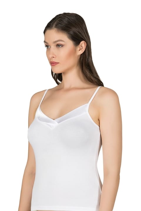 Esnek Viskon Saten Yakalı İnce Askılı Atlet Özkan 2040 - Beyaz