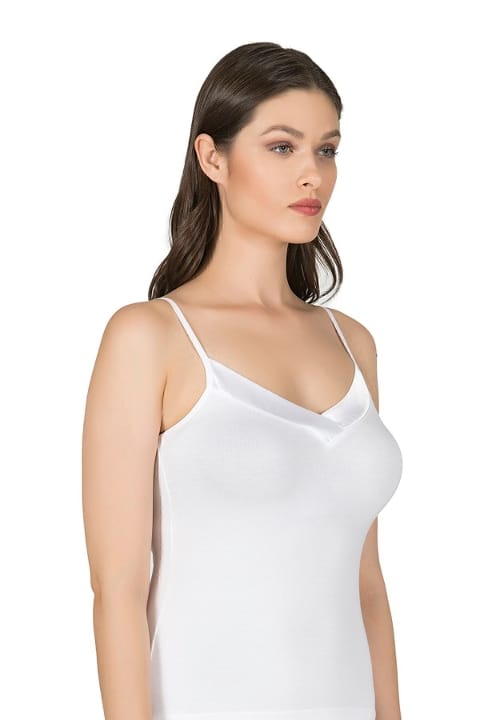 Esnek Viskon Saten Yakalı İnce Askılı Atlet Özkan 2040 - Beyaz