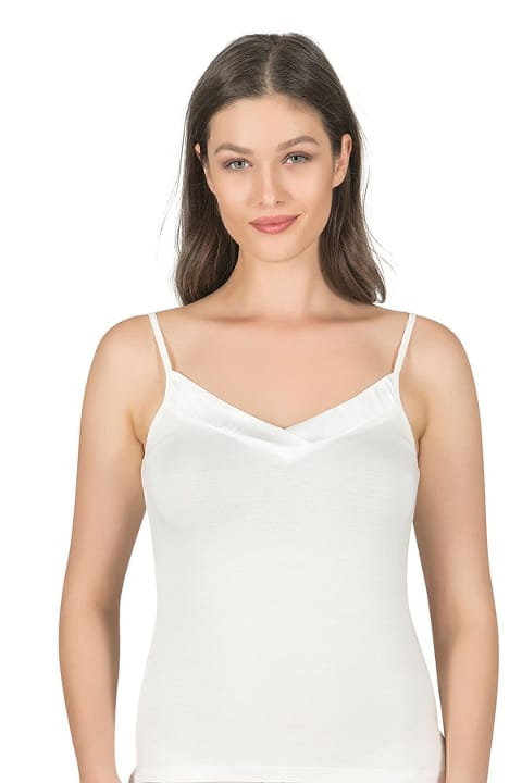 Esnek Viskon Saten Yakalı İnce Askılı Atlet Özkan 2040 - Ekru