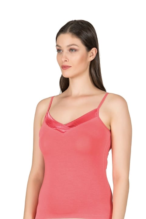 Esnek Viskon Saten Yakalı İnce Askılı Atlet Özkan 2040 - Somon