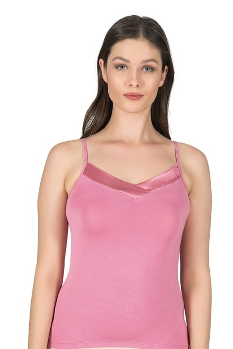 Esnek Viskon Saten Yakalı İnce Askılı Atlet Özkan 2040 - Pembe