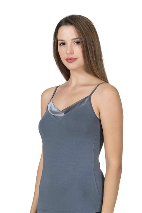 Esnek Viskon Saten Yakalı İnce Askılı Atlet Özkan 2040 - Anrasit