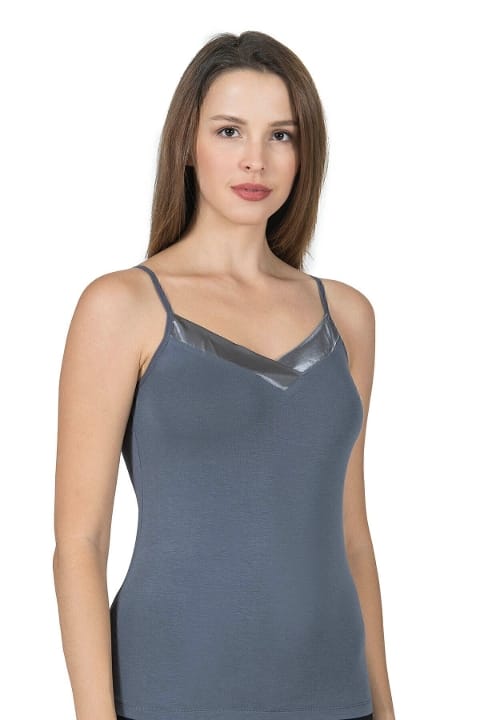 Esnek Viskon Saten Yakalı İnce Askılı Atlet Özkan 2040 - Anrasit