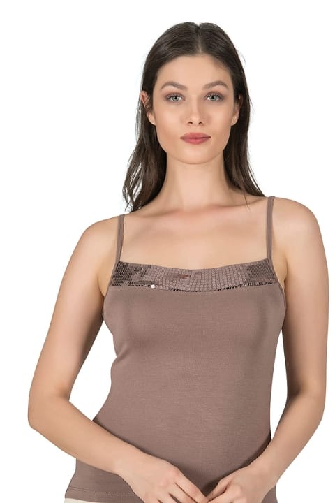 Esnek İp Askılı Viskon Kadın Atlet Özkan 2102 - Kahverengi