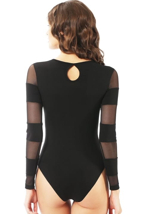 Pamuklu Tül Detaylı Uzun Kollu Body Özkan 22773 - Siyah