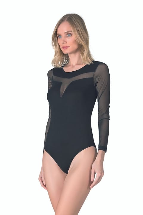 Uzun Kollu Tül Detaylı Body Özkan 25261 - Siyah