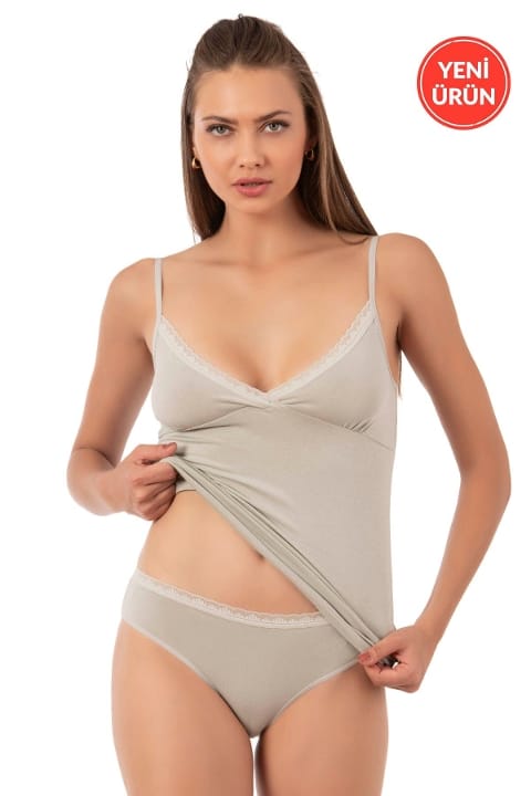 Pamuklu Likralı İnce Askılı Kadın Atlet Özkan 27027 - Yeşil