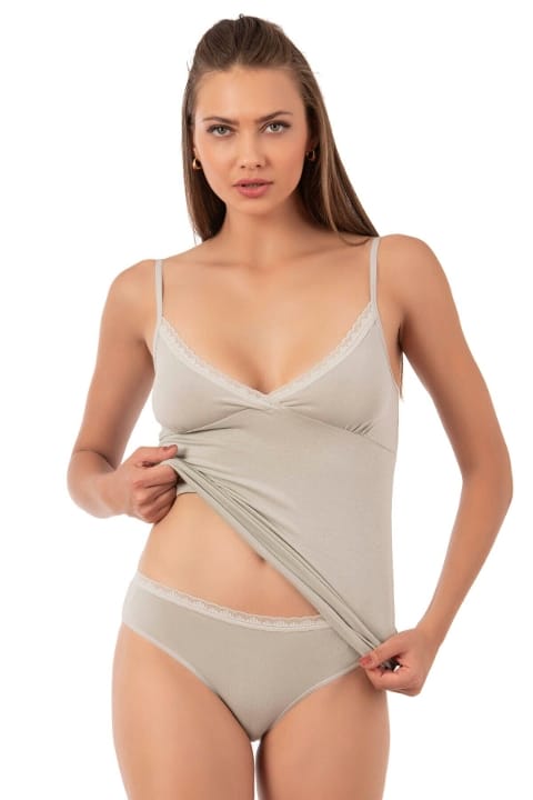 Pamuklu Likralı İnce Askılı Kadın Atlet Özkan 27027 - Yeşil