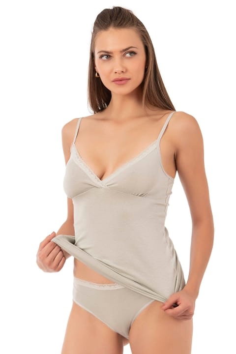 Pamuklu Likralı İnce Askılı Kadın Atlet Özkan 27027 - Yeşil