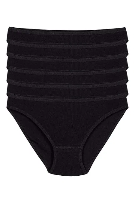 Yüksek Bel Pamuklu Bikini Külot 6'lı Paket Yıldız 2123 - Siyah