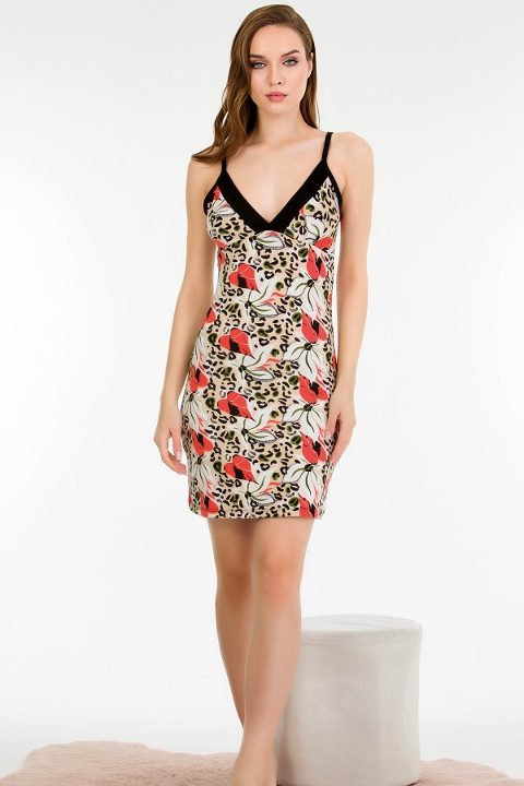 Pamuklu Çiçek Desenli Gecelik Elbise Lady 6163 - Görsel