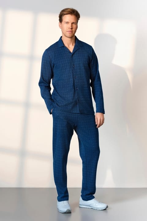 Pamuklu Kareli Mavi Pijama Takımı Doreanse 25K4543 - Mavi