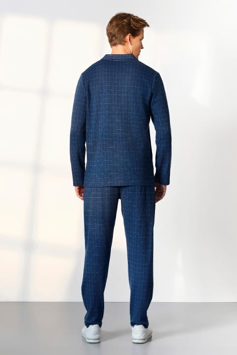 Pamuklu Kareli Mavi Pijama Takımı Doreanse 25K4543 - 2
