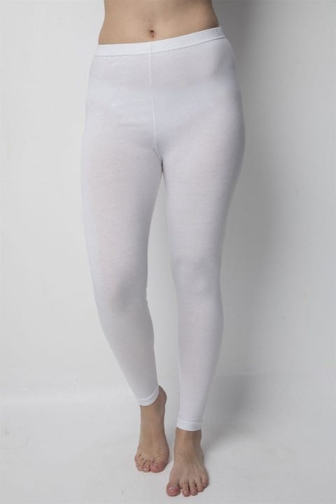 Pamuklu Kumaş Esnek Yüksek Bel Tayt Donex 1465 - Beyaz