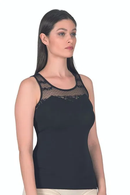 Pamuklu Dantelli Robalı Kadın Atlet Özkan 24185 - Siyah