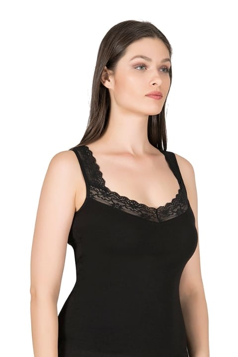 Pamuklu Esnek Kalın Askılı Kadın Atlet Özkan 0181 - Siyah