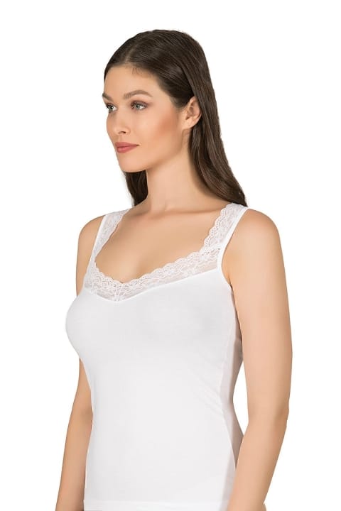 Pamuklu Esnek Kalın Askılı Kadın Atlet Özkan 0181 - Beyaz