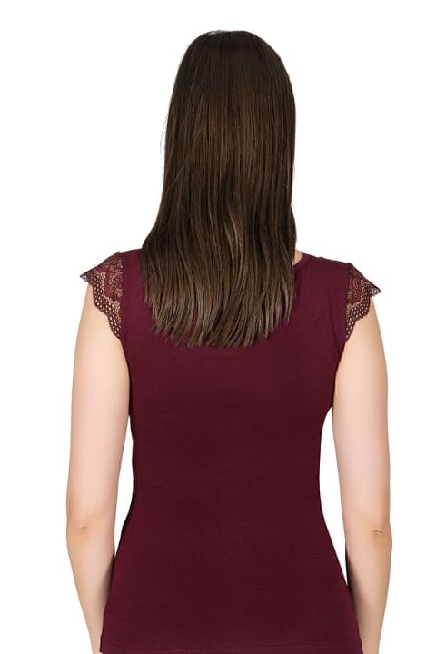 Pamuklu Modal Saten Yaka Dantel Kadın Atlet Özkan 25430 - Bordo