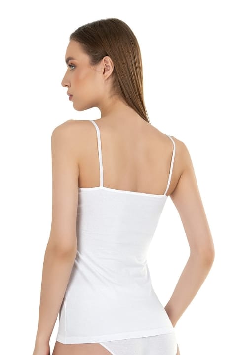 Pamuklu Modal Tül Detaylı İnce Askılı Kadın Atlet Özkan 26819 - Beyaz