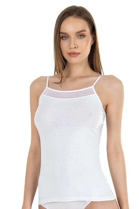 Pamuklu Modal Tül Detaylı İnce Askılı Kadın Atlet Özkan 26819 - Beyaz