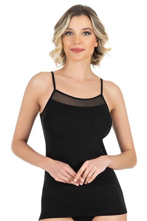 Pamuklu Modal Tül Detaylı İnce Askılı Kadın Atlet Özkan 26819