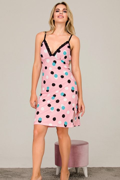 Pamuklu Dantelli Gecelik Pembe Lady 6510
