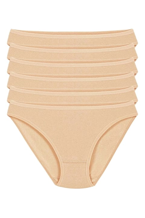 Yüksek Bel Pamuklu Bikini Külot 6'lı Paket Yıldız 2124 - Ten