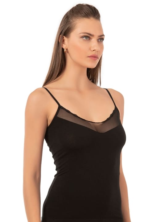 Pamuklu Tül Detaylı İnce Askılı Kadın Atlet Özkan 20572 - 2