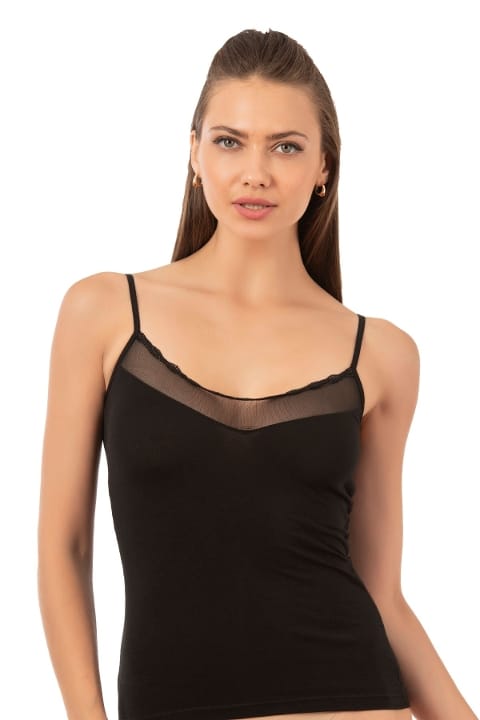 Pamuklu Tül Detaylı İnce Askılı Kadın Atlet Özkan 20572