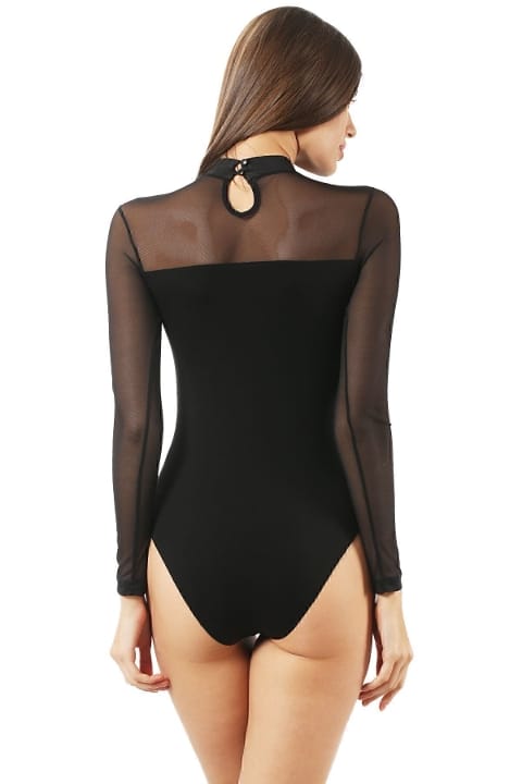 Pamuklu Tül Detaylı Uzun Kollu Body Özkan 22779 - Siyah