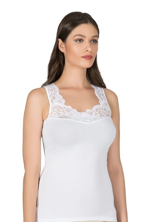 Pamuklu Dantelli Kalın Askılı Kadın Atlet Özkan 25348 - Beyaz