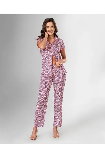 Leopar Desenli Kısa Kollu Pijama Takımı Ahu 1815 - Pembe