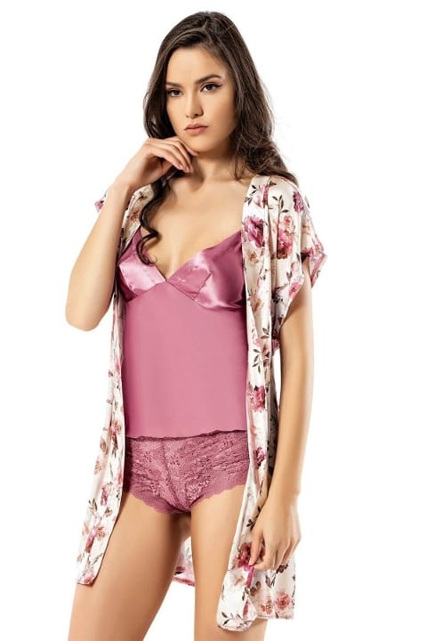 Pembe Leopar Desenli Üçlü Saten Babydol Şort Takımı Ahu 1737 - 2