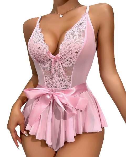 Leopar Desenli Dantel Tek Parça Body Lily Bianca 970 - Pembe