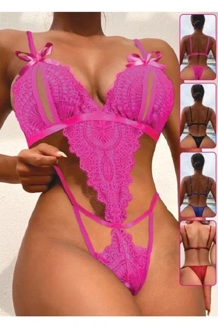 Pembe Dantel Tek Parça Body For Dreams 8457 - Pembe