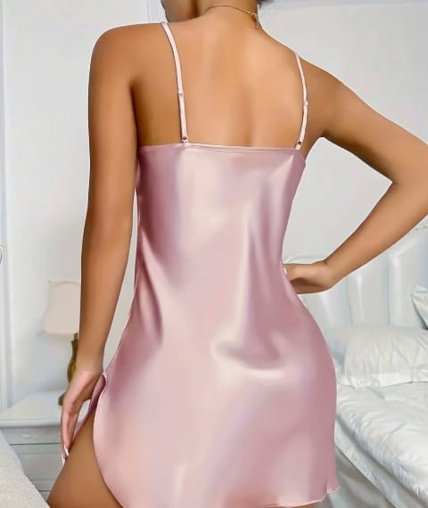 Saten Leopar Desenli Askılı Kadın Gecelik Lily Bianca 455 - Pembe