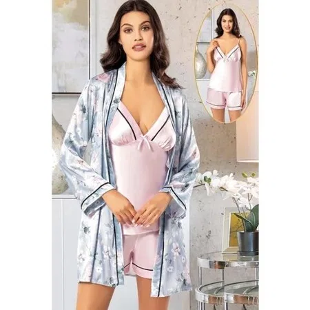 Leopar Desenli Saten Şortlu Pijama Seti XSES 2156 - Pembe