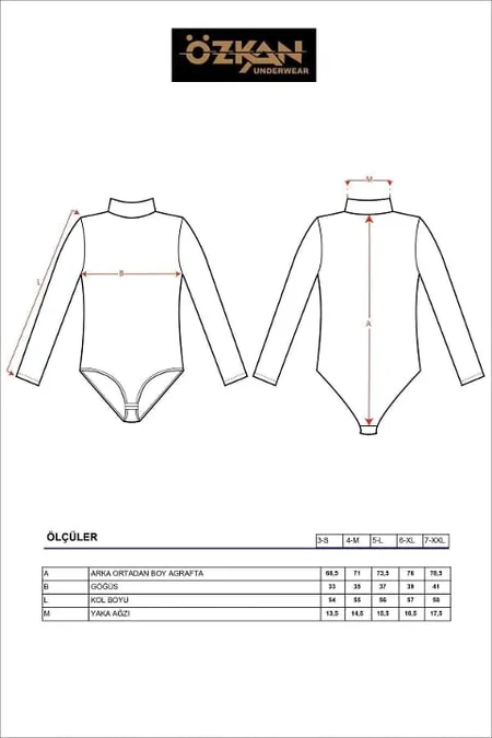 Pamuklu Likralı Uzun Kollu Body Özkan 0614 - Siyah