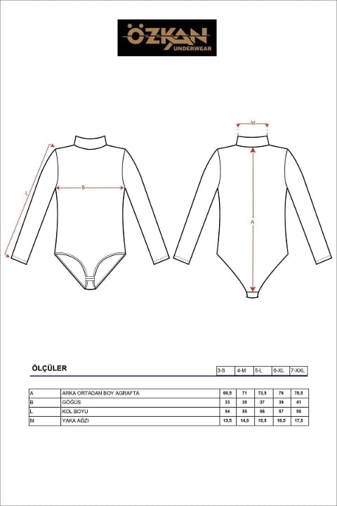 Pamuklu Likralı Uzun Kollu Body Özkan 0614 - Siyah