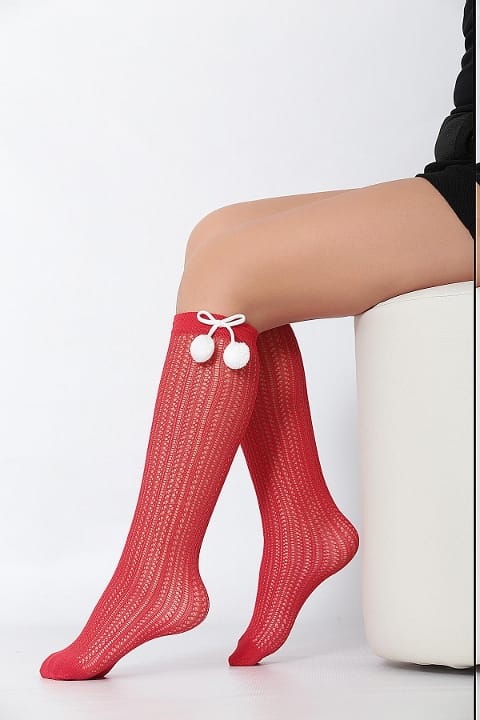 Kaydırmaz Tabanlı File Dizaltı Çorap Kırmızı Daymod 2222021 - Kırmızı