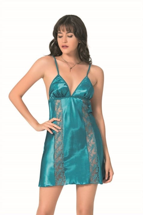 Saten Kısa Gecelik Lila Ahu 8062 - Yeşil