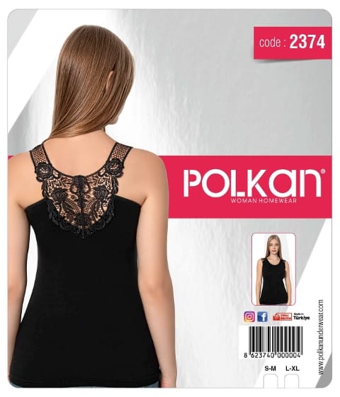 Dantelli Kalın Askılı Kadın Atlet Siyah Polkan 2374