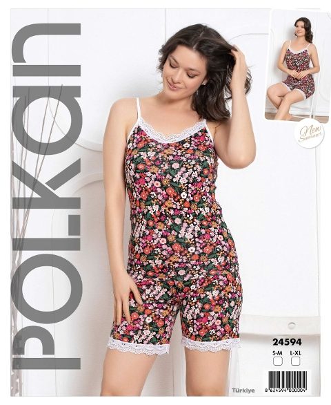 Çiçekli Empirme Viskon Bayan Şortlu Takım Polkan 24594 - Görsel