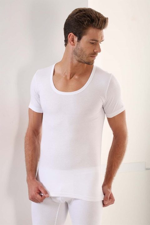 Pamuklu Beyaz Yuvarlak Yaka Erkek Atlet Arma Yıldız 1002 - Beyaz