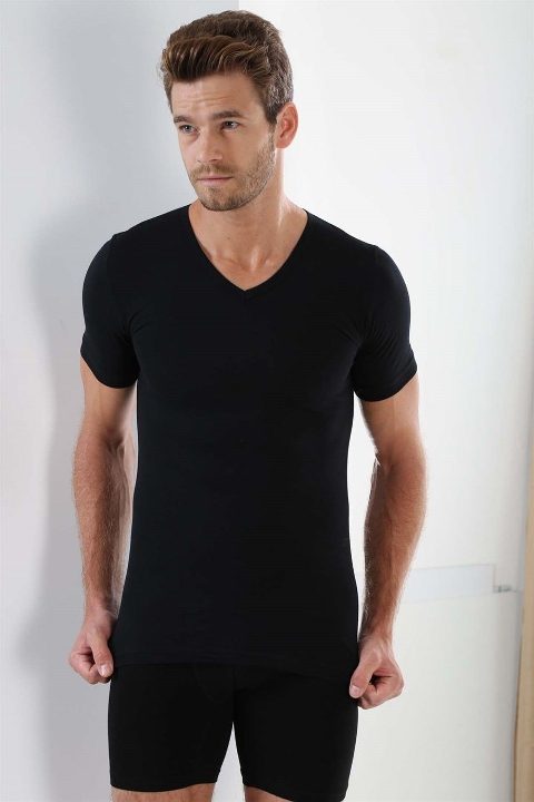 Pamuklu V Yaka Erkek Atlet Siyah Arma Yıldız 1003 - Siyah