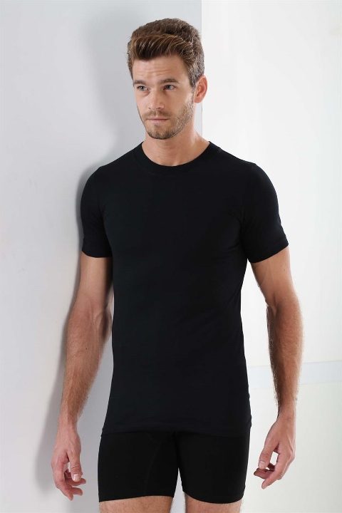 Pamuklu O Yaka Erkek Atlet Siyah Arma Yıldız 1004 - Siyah