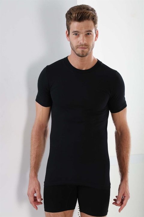 Pamuklu O Yaka Erkek Atlet Siyah Arma Yıldız 1004 - Siyah