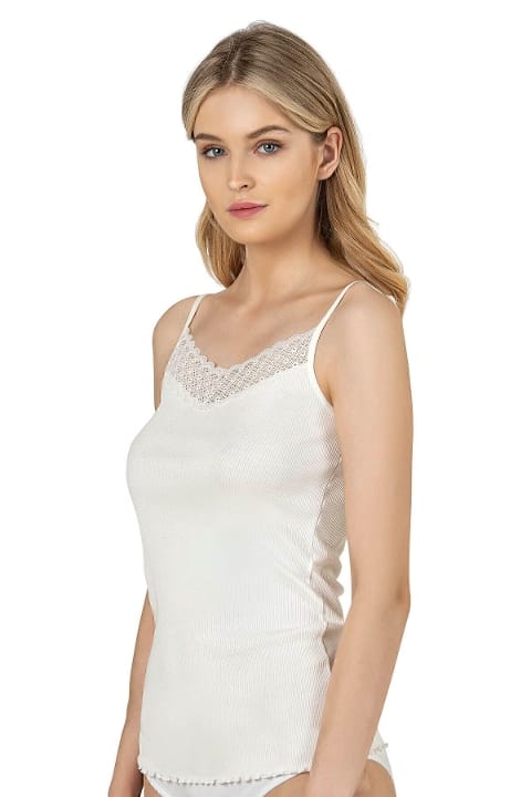 Dantelli İp Askılı Esnek Viskon Kadın Atlet Özkan 26956 - Ekru